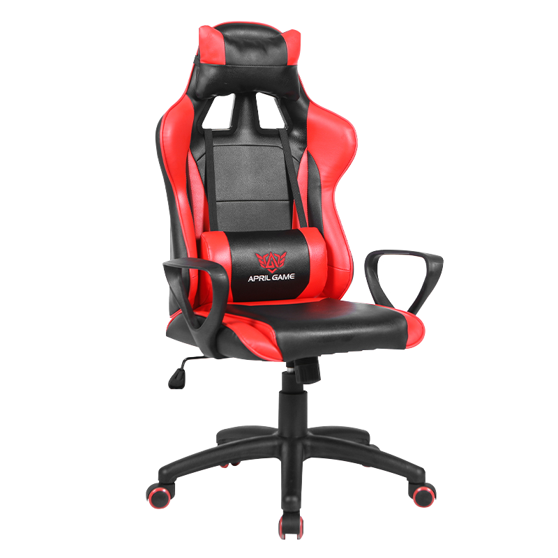 Cadeira gamer econômica com apoio de braço fixo PP em couro vermelho (Y-2565)
