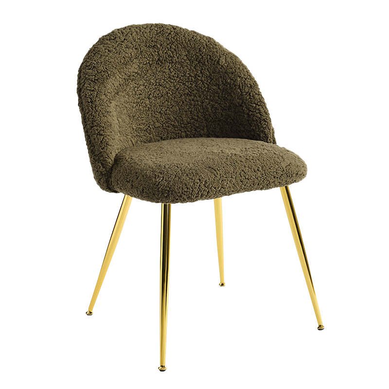 Cadeira de jantar de lã Teddy verde com base dourada (Y-C16)