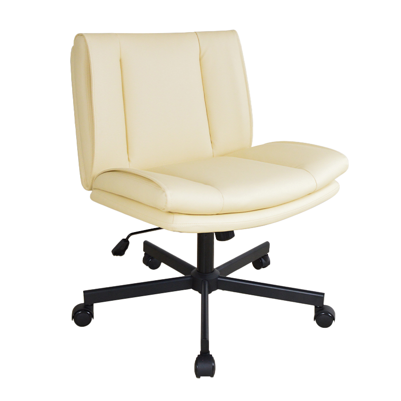 Cadeira de escritório doméstico estofada larga sem braços em PU com parte traseira média (X-5146)