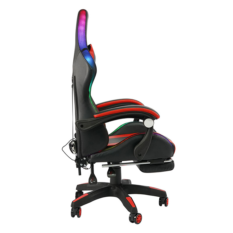 Cadeira de jogos LED giratória profissional vermelha recling RGB Gamer ajustável com apoio para os pés (Y-2442)