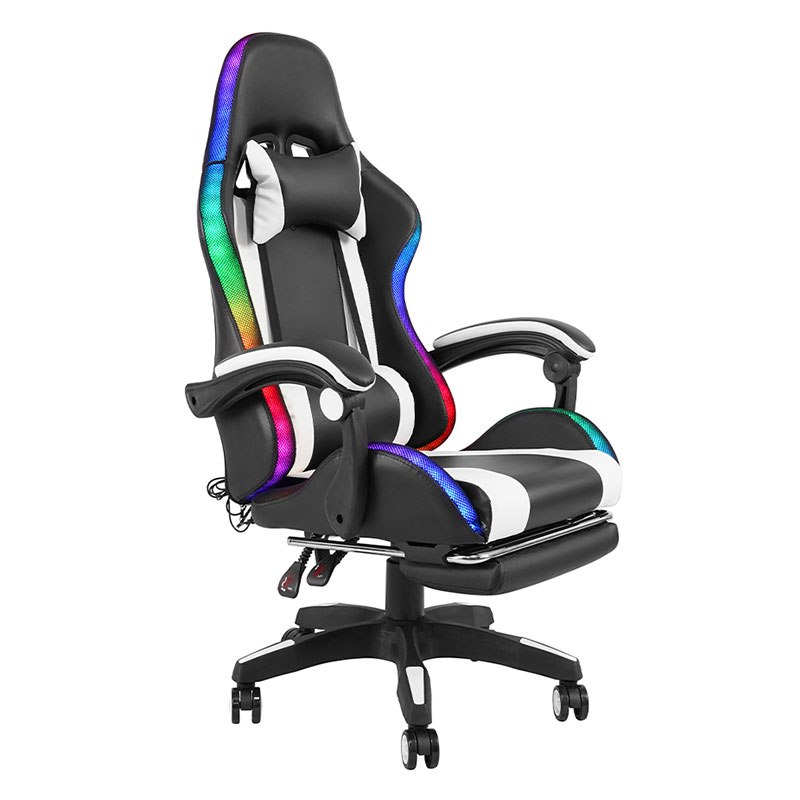 Cadeira de jogos LED giratória profissional branca recling RGB Gamer ajustável com apoio para os pés (Y-2442)
