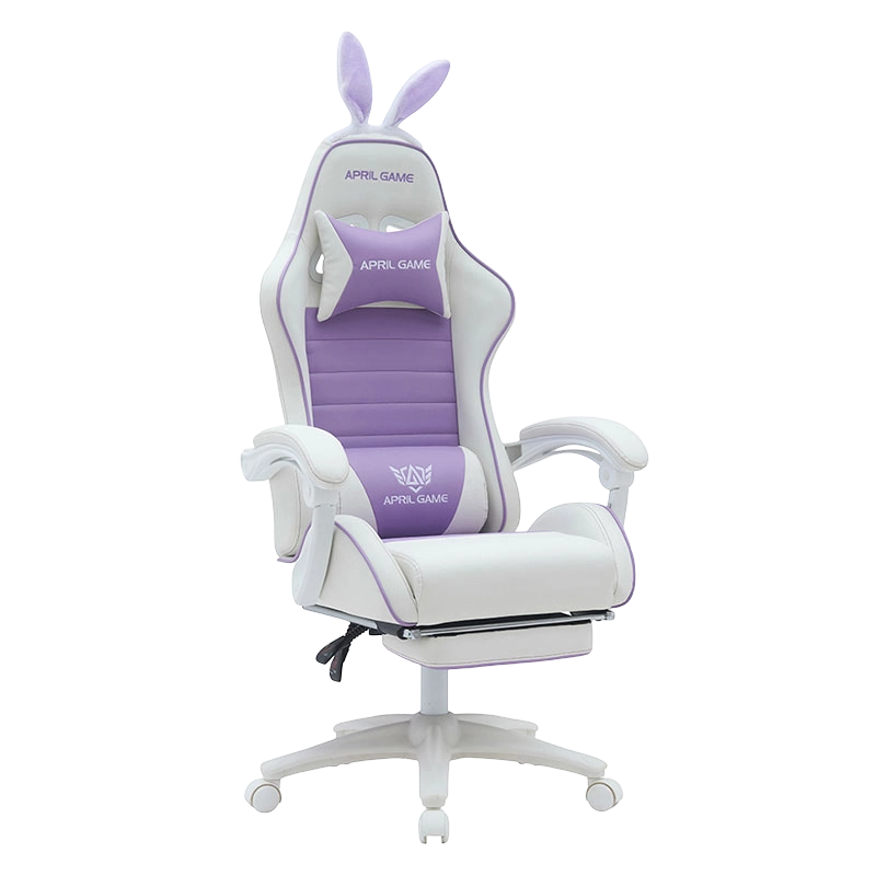 Couro sintético 360 giratório pvc pu confortável reclinável bonito branco roxo menina cadeira de jogos silla gamer para corrida (T-7114B)