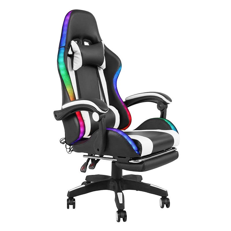 Cadeira de jogos LED giratória profissional branca recling RGB Gamer ajustável com apoio para os pés (Y-2442)